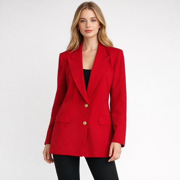 Vintage Talbots Red Wool Blazer Single Breasted Womens 8 Gold Buttons Academia - Picture 16 of 16